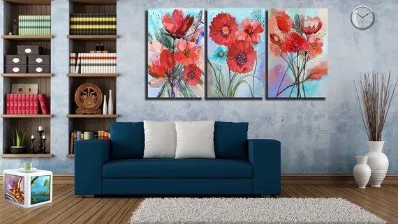 Модульная картина "Триптих акварельных цветов"