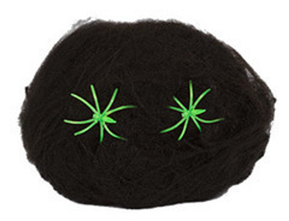 Паутина черная 2 паука (зеленые), 1 шт.