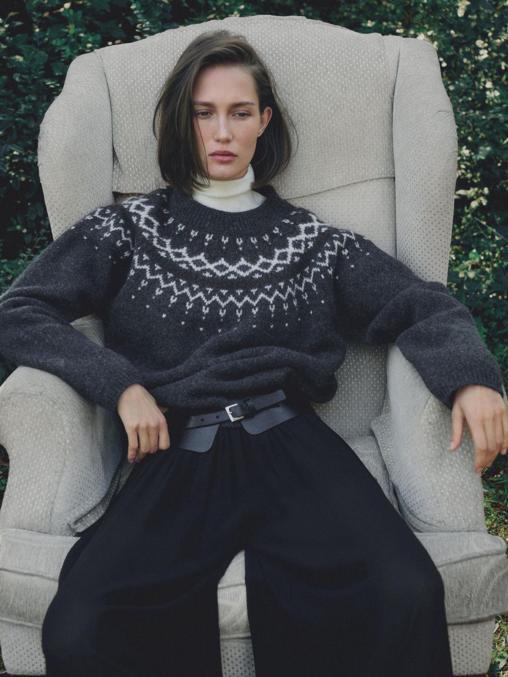 Massimo Dutti Свитер из 100% шерсти с жаккардовым узором, серый