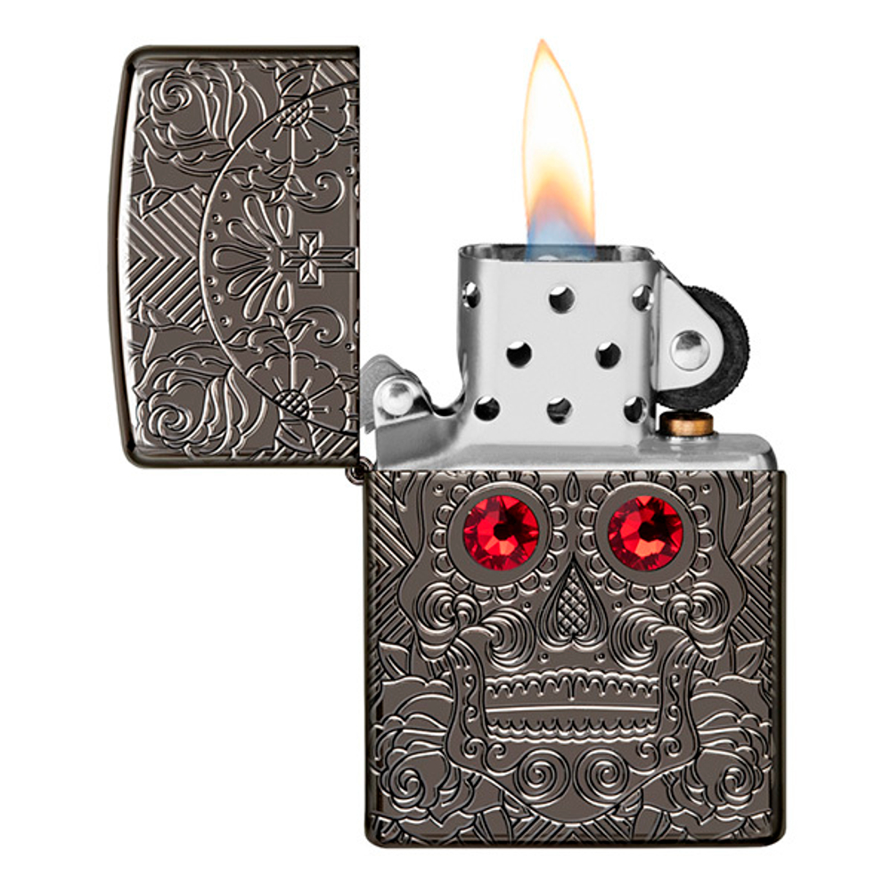 Зажигалка Zippo Armor Crystal Skull Design с покрытием High Polish Black Ice
