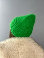 шапка вязаная бини ангора теплая демисезонная с отворотом