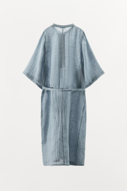 ZARA ПЛАТЬЕ-РУБАШКА ИЗ ЛЬНЯНОЙ ТКАНИ — LIMITED EDITION, СЕРО-СИНИЙ