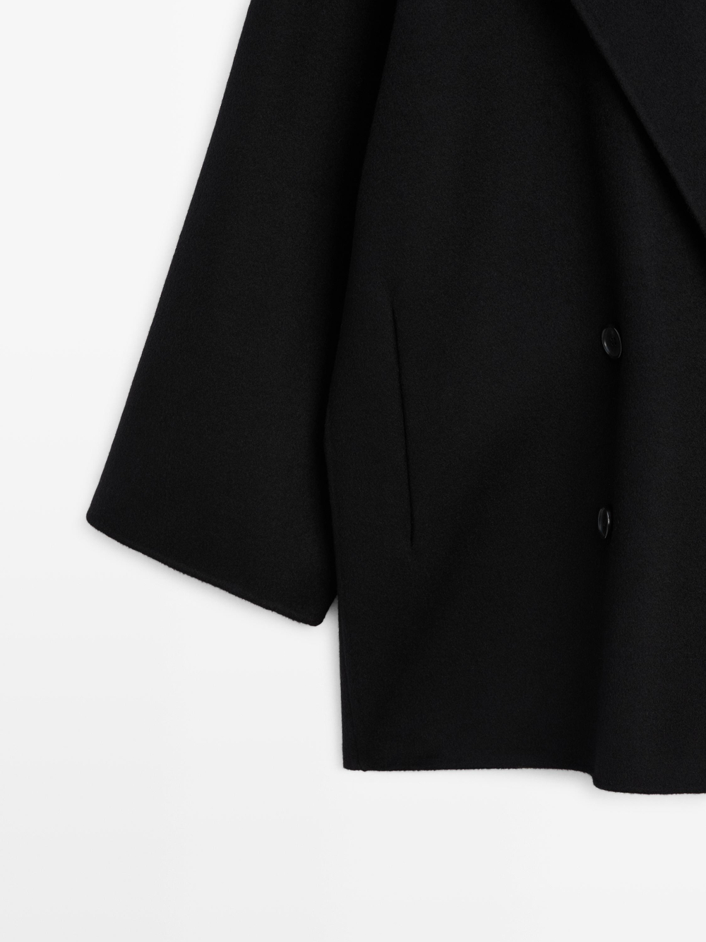 Massimo Dutti Пальто средней длины из смесовой шерсти с отложным воротником, черный