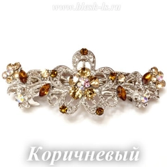 Заколка с замком на серебристой основе "Цветок", Коричневый