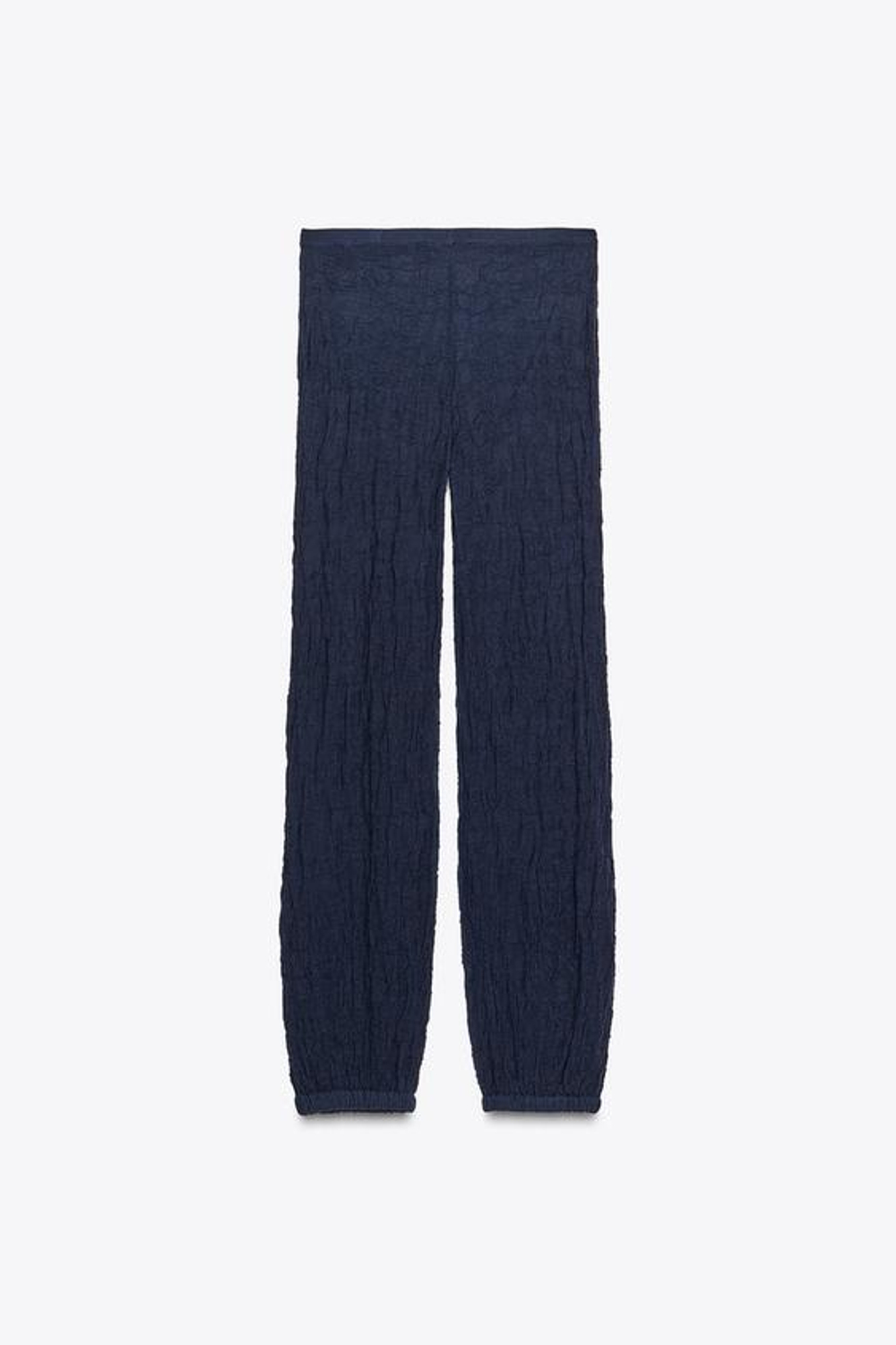 ZARA БРЮКИ ИЗ ТОНКОГО ТРИКОТАЖА С ЭФФЕКТОМ ЖАТОСТИ, МОРСКОЙ СИНИЙ