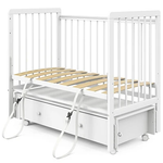 Кровать детская Indigo Vista маятник на колесах, ящик белая аляска