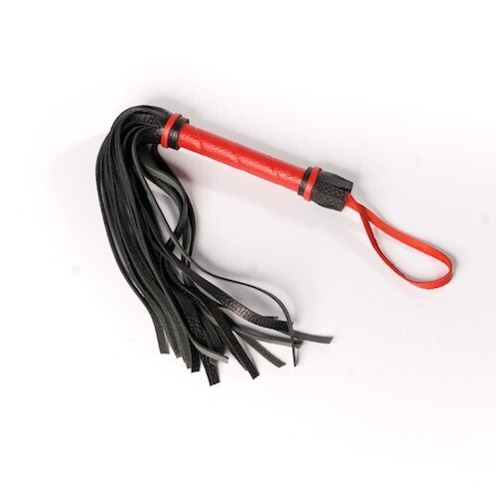 Многохвотая черная плеть с красной рукоятью - 40 см. (Цвет: черный с красным)