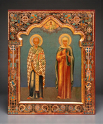 Николай Чудотворец и Зинаида Тарсийская мученица. Деревянная икона на левкасе