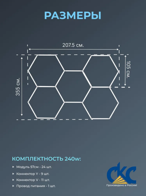 Светильник потолочный светодиодный модульный 5 СОТ 240Вт 220В, комплект модульного LED освещения