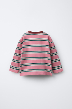 ZARA ФУТБОЛКА ИЗ ПЛОТНОЙ ТКАНИ В ПОЛОСКУ, РОЗОВЫЙ