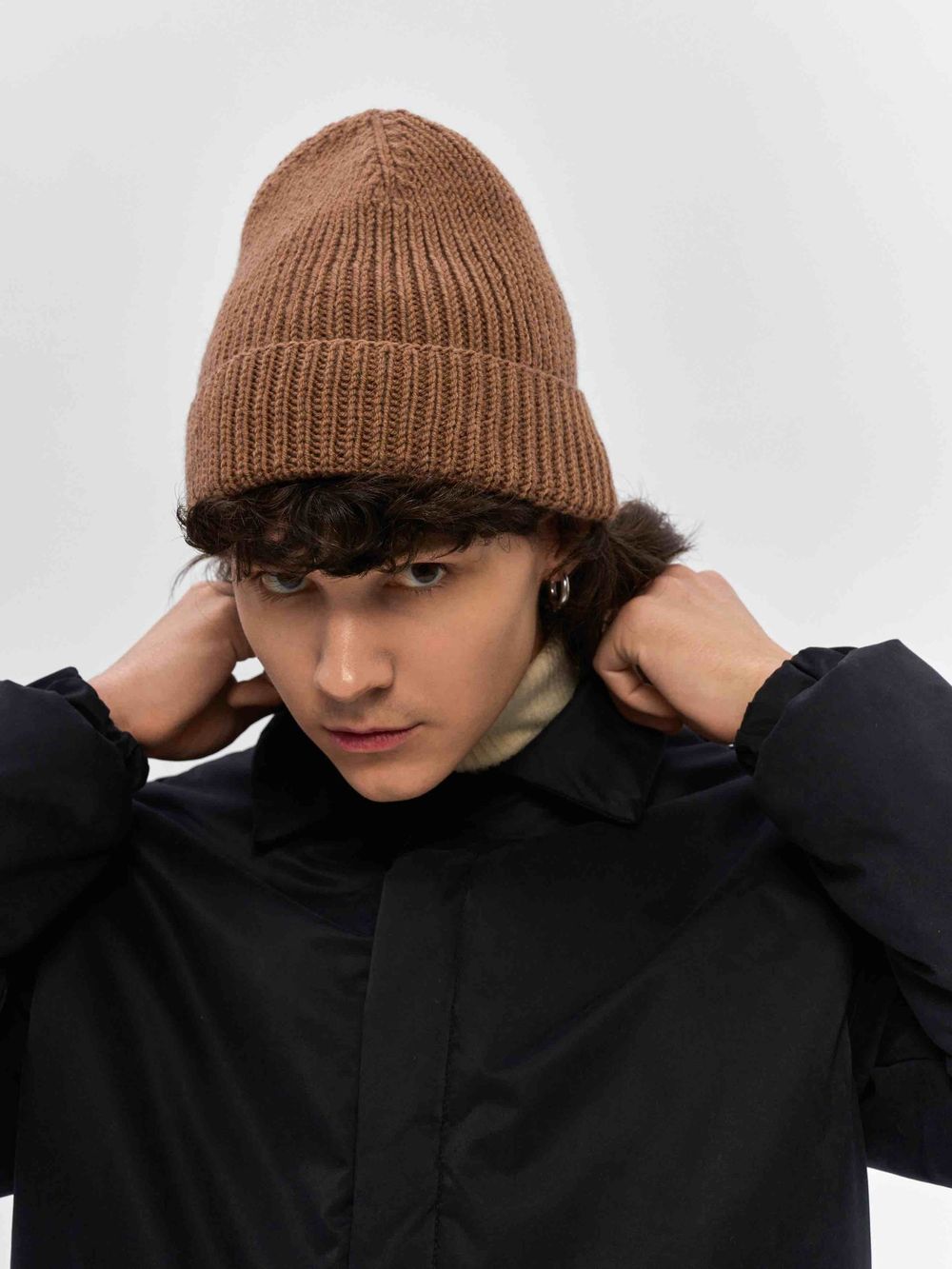 Шапка FOS Бини Вязаная коричневая