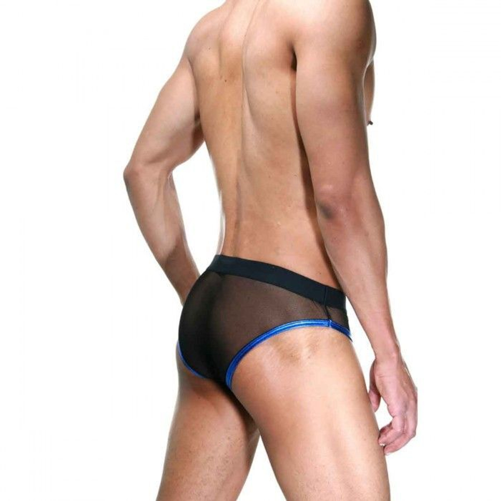Мужские полупрозрачные трусы-слипы с контрастным кантом (Размер: L-XL) (Цвет: черный с синим)