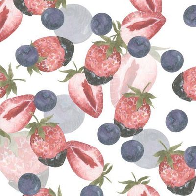 Акварельный паттерн клубника и голубика от ALI.ART.S