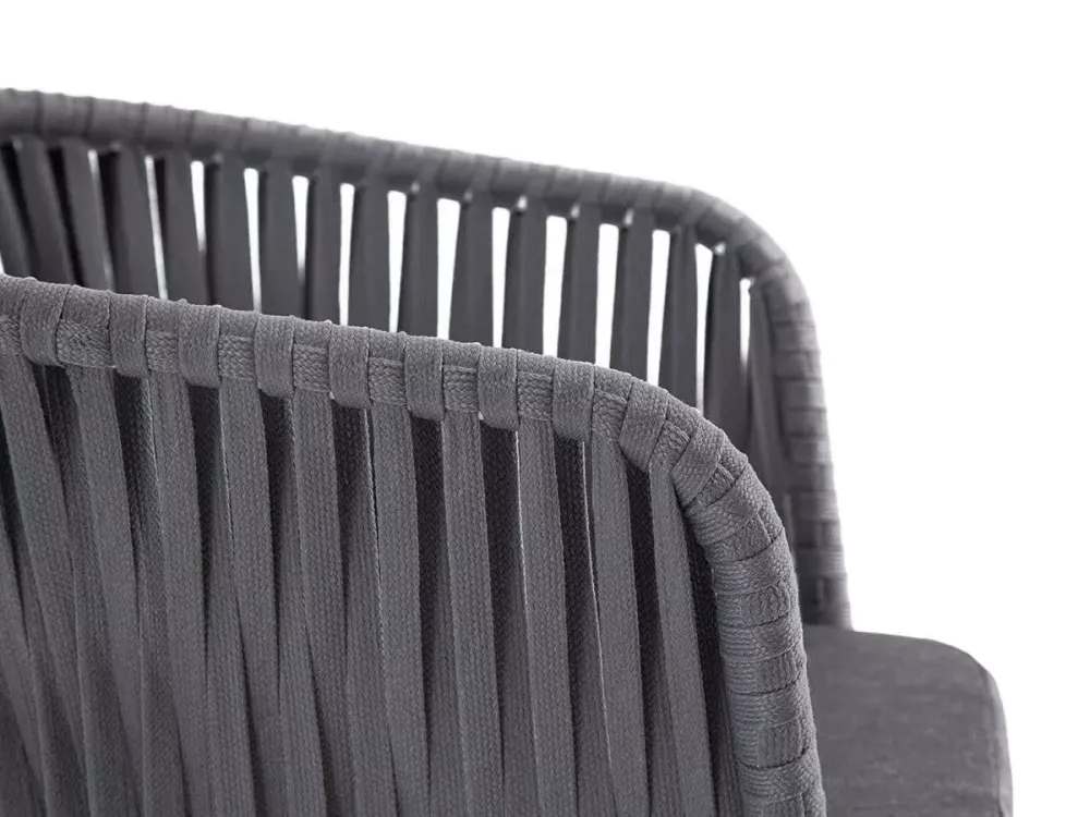 "Бордо" стул плетеный из роупа, каркас алюминий белый шагрень, роуп серый 15мм, ткань серая
