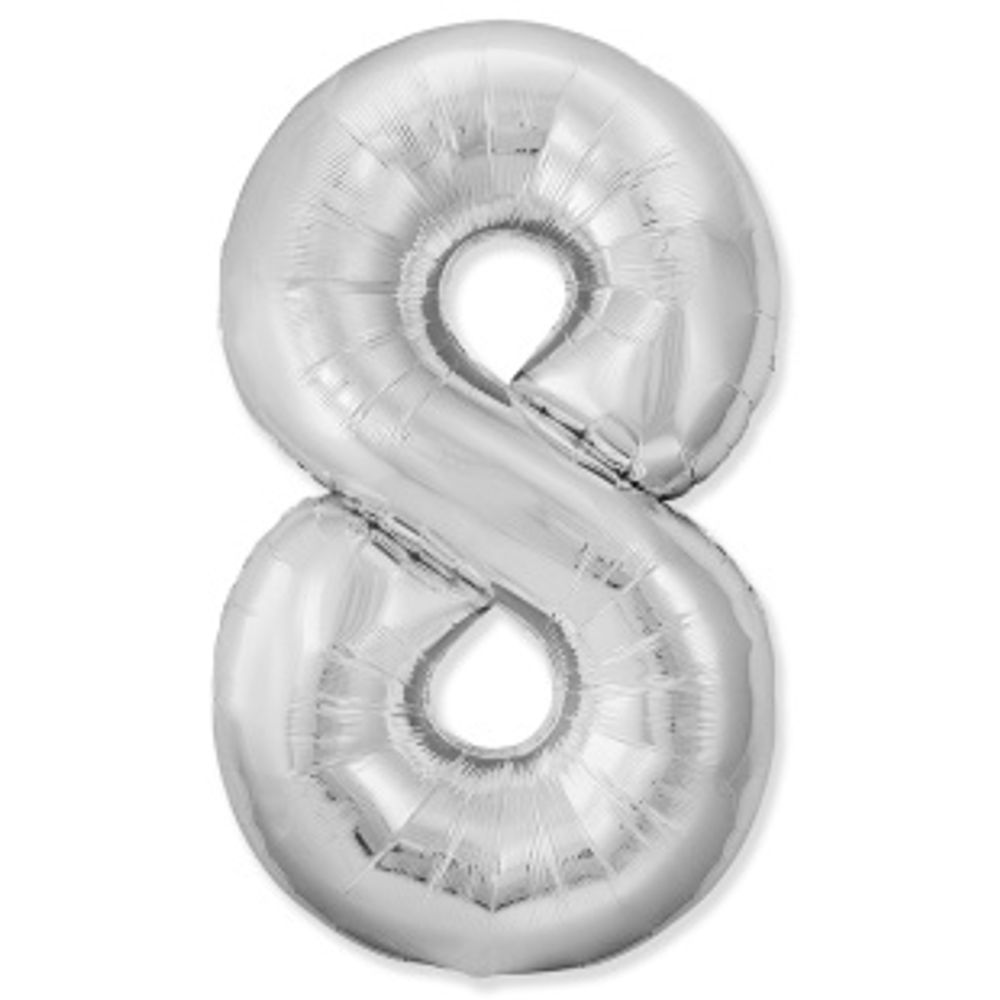F Шар (40''/102 см) Цифра, 8 Slim, Серебро (БГ-60)