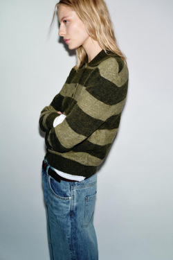 ZARА КАРДИГАН В ПОЛОСКУ, ЗЕЛЕНЫЙ