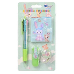 Канцелярский набор Basir с цветным текстовыделителем, 3-ех цветной ручкой, скотчем и блокнотом, серия "Заяц и друзья", ассорти, 19.7*11 см