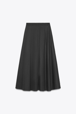 ZARA ЮБКА МИДИ В СКЛАДКУ, ЧЕРНЫЙ