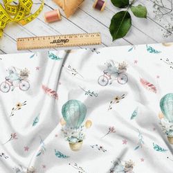 Ткань кулирная гладь зайцы на воздушном шаре