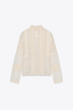 ZARA РОМАНТИЧНАЯ БЛУЗА С КРУЖЕВОМ — ZW COLLECTION, ЭКРЮ