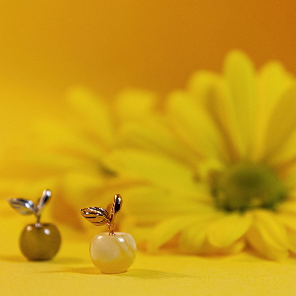 Ефимов Золотая подвеска "Медовое яблочко" 585 пробы с Калининградским, цельным, натуральным янтарем