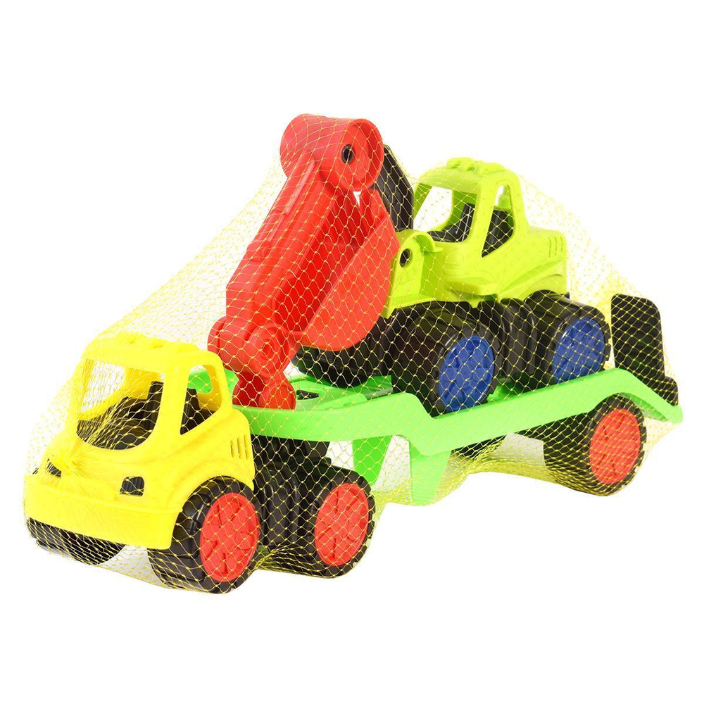 Пластмассовая игрушечная машина Toy Bibib "Эвакуатор с экскаватором" (35*12*22 см), сетка