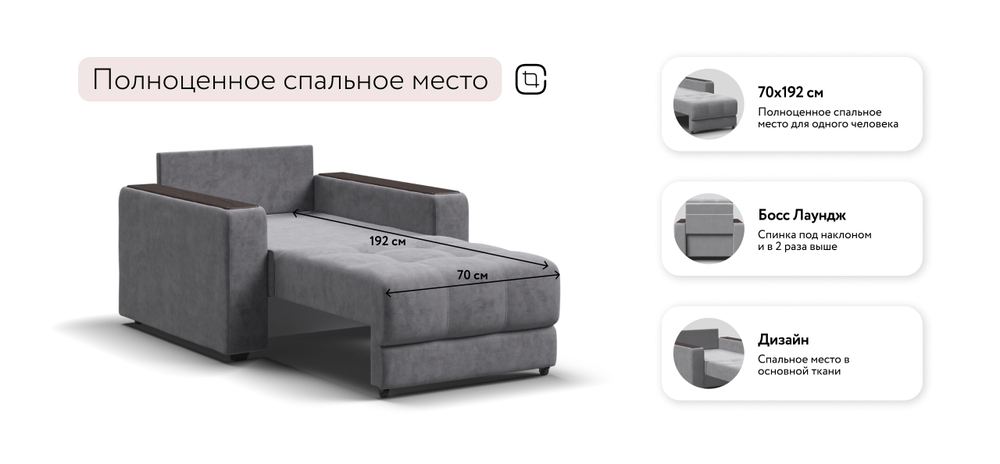 Босс кресло-кровать Велюр Роял агат