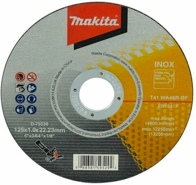 Абразивный отрезной диск для нержавеющей стали плоский WA46R, 125х1х22,23 Makita D-75530