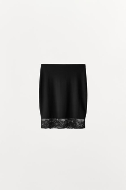 ZARA ЮБКА ИЗ ПОЛИАМИДА С КРУЖЕВОМ, ЧЕРНЫЙ