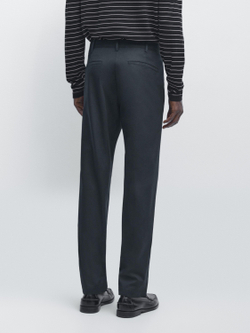 Massimo Dutti Зауженные брюки из смесовой хлопковой ткани, темно-синий