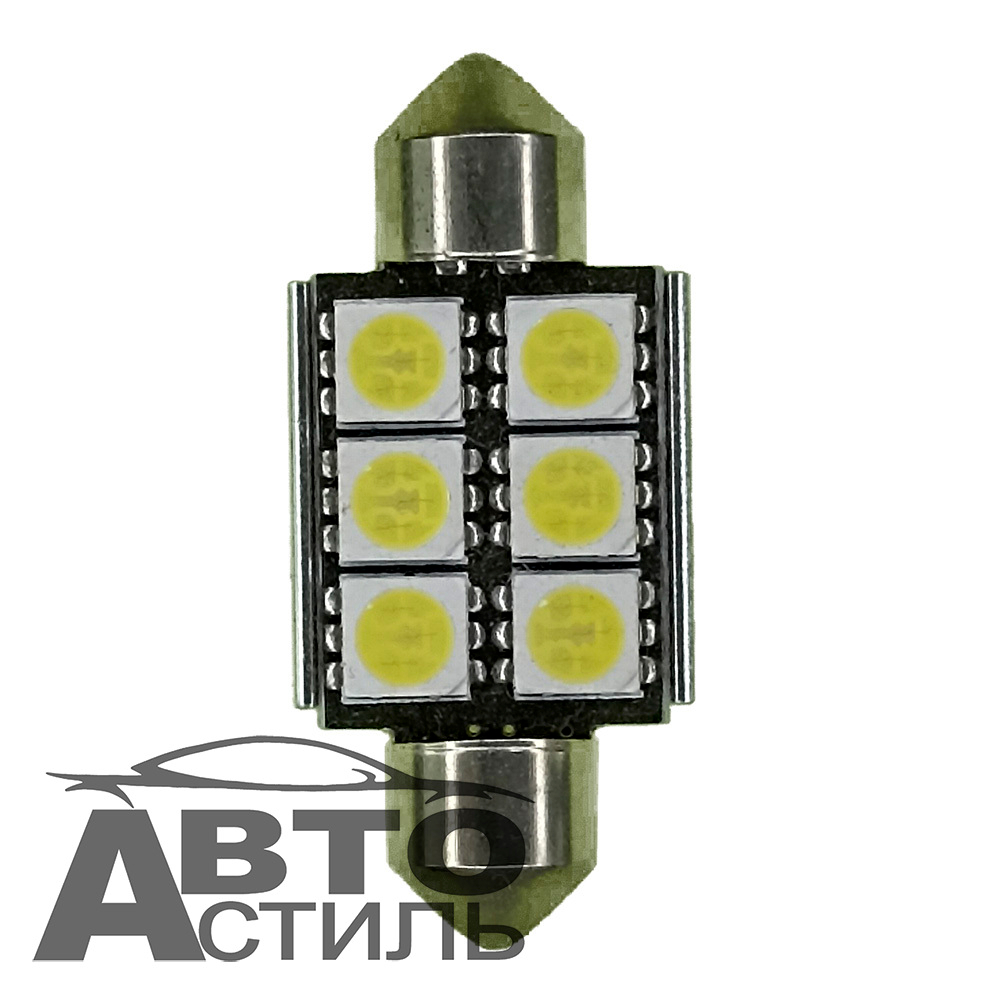 Светодиод 12V T11x36   6SMD 5050 WHITE CAN (салон) с радиатором