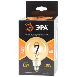 Лампа светодиодная ЭРА F-LED G95-7W-824-E27 spiral 7Вт филамент шар золотистый теплый белый свет Е27 | Филаментные декоративные