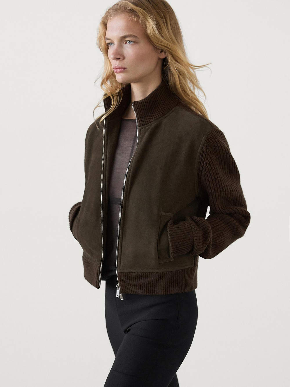 Massimo Dutti Комбинированная куртка из смесовой шерсти, коричневый