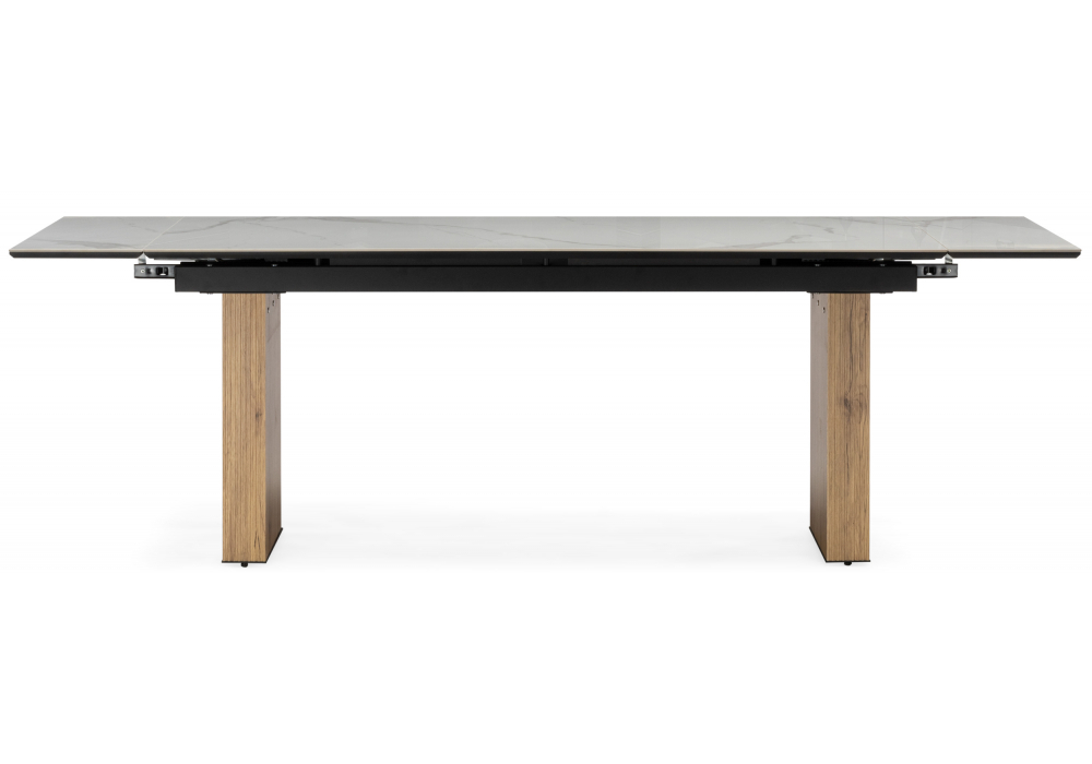 Керамический стол Woodville Бернардо 180x90 statuario titan gloss, дуб монтана