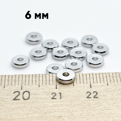 Бусина, цвет серебро (родий), размер 6 мм, цена за 10 шт