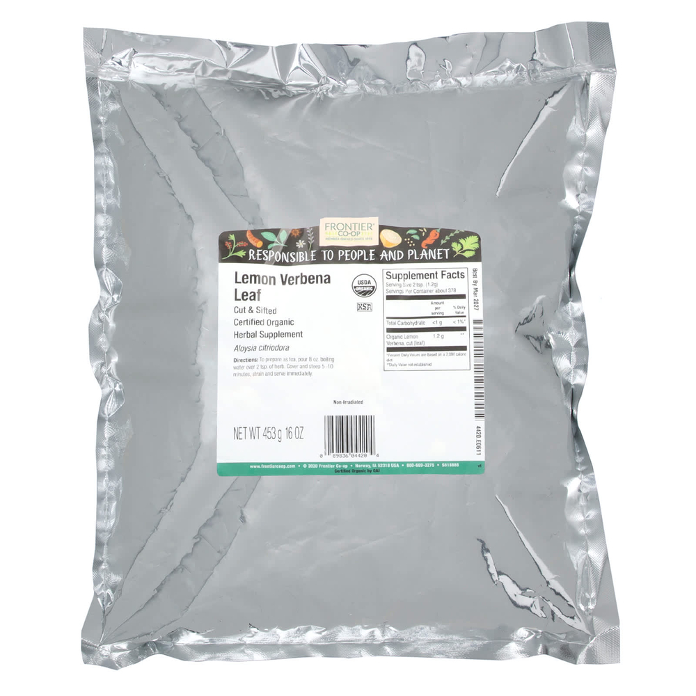 Frontier Co-op, Органические нарезанные и просеянные листья лимонной вербены, 453 г (16 унций)