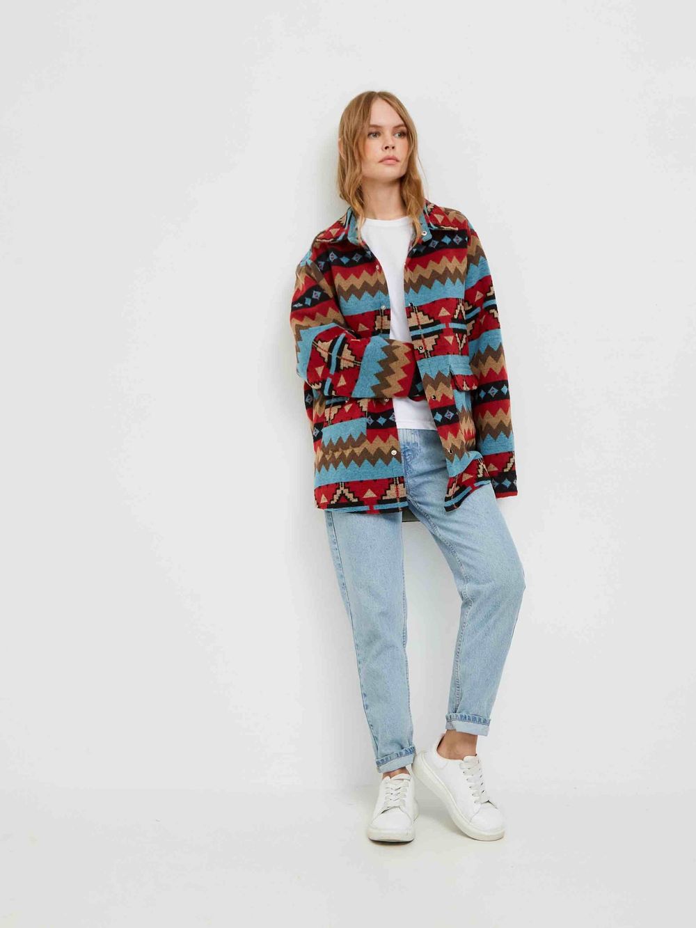 Рубашка Kefirmaykifer Оверсайз Этно красно-синяя