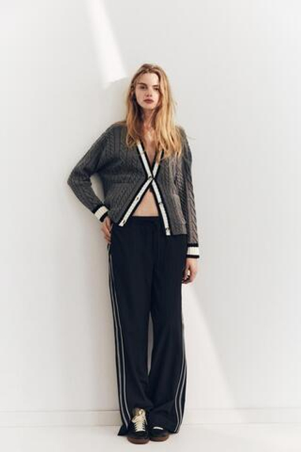 ZARA ТРИКОТАЖНЫЙ ЖАКЕТ С КАНТАМИ, СЕРЫЙ С МЕЛАНЖЕВЫМ ЭФФЕКТОМ