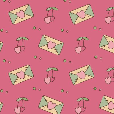 Конверты с сердечками в ретро стиле и вишни