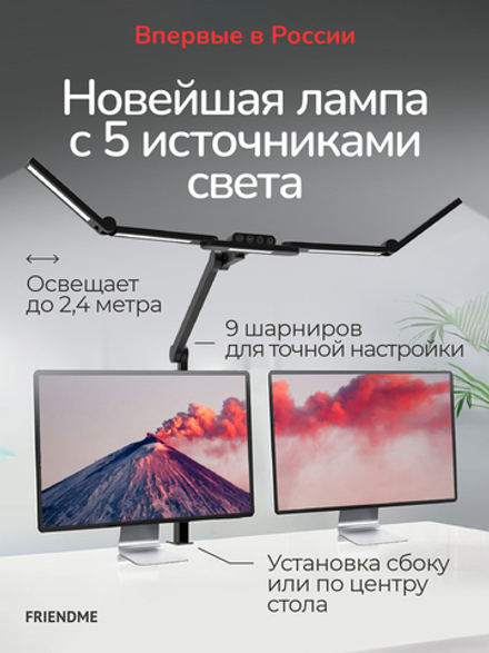 Светильник FRIENDME бестеневой настольный на струбцине светодиодный No. 18 черный с 5 источниками света. Яркость - 1650 lum. 24W.