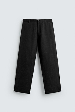 ZARA БРЮКИ RELAXED FIT ИЗ ВИСКОЗЫ И КОНОПЛИ, ЧЕРНЫЙ
