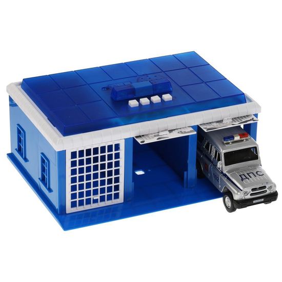 Игрушка пластик свет-звук ПОЛИЦЕЙСКИЙ УЧАСТОК 22 см, ворота, УАЗ ХАНТЕР кор. Технопарк