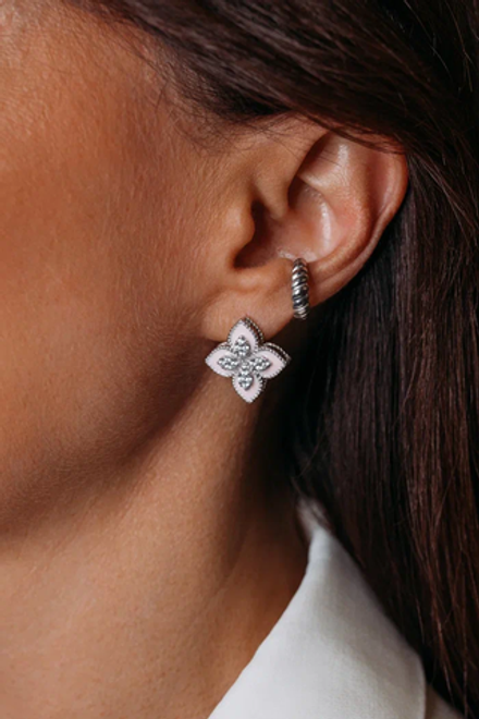 Серьги "TRUE FLOWERS" с розовой эмалью и фианитами