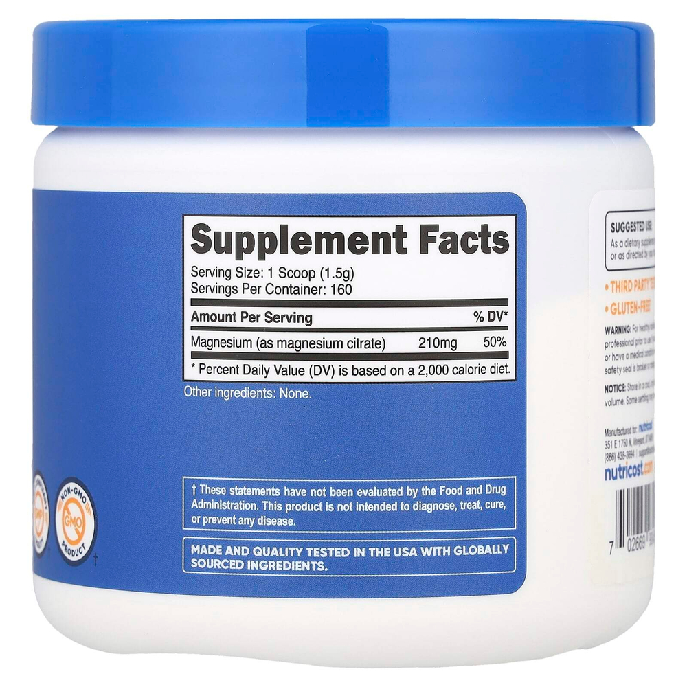 Nutricost, Цитрат магния, без добавок, 250 г (8,8 унции)