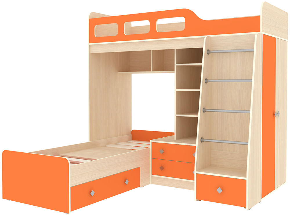 Двухъярусная кровать КарИВи Астра 4  Дуб Молочный Оранжевый