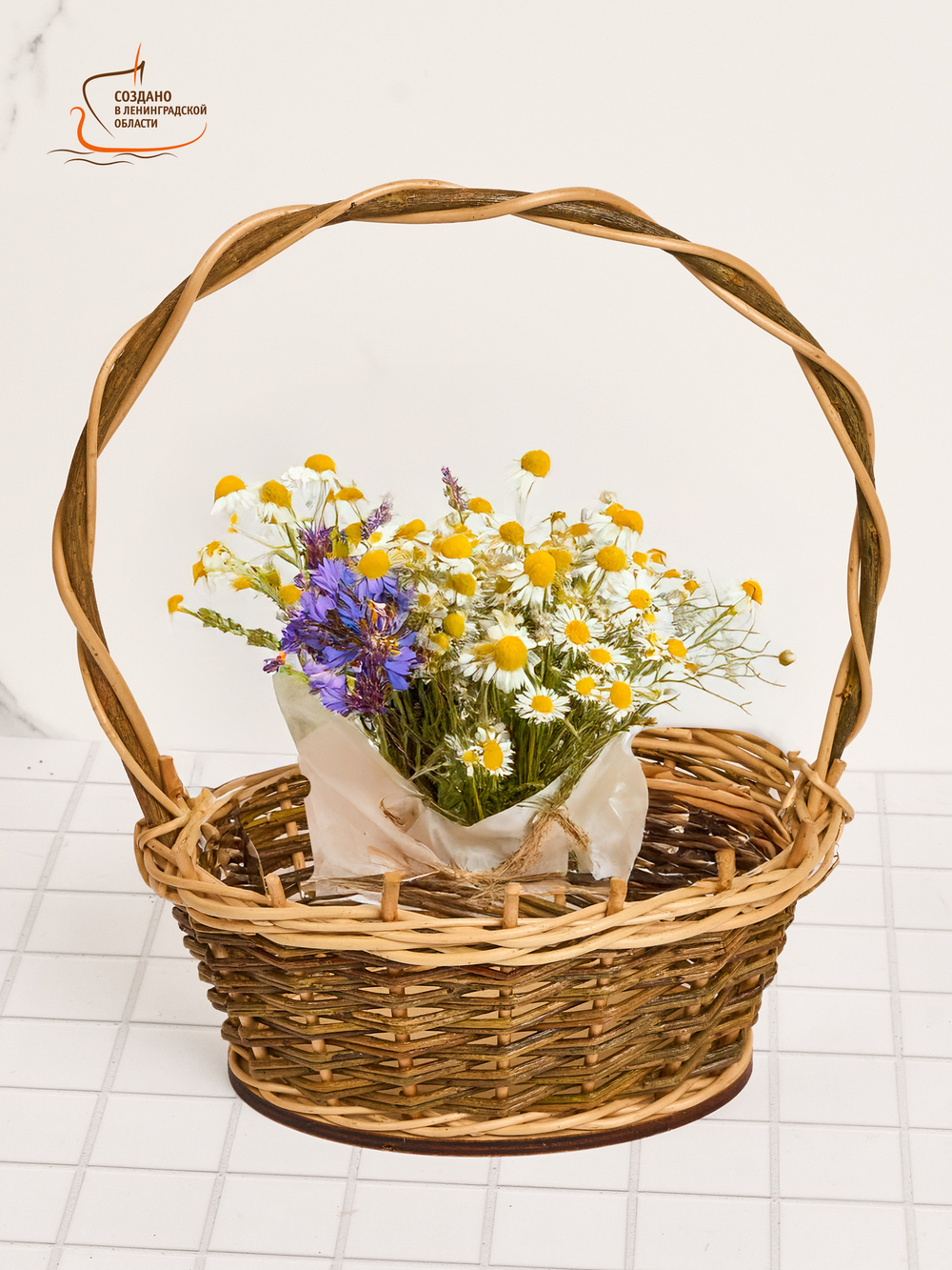 Корзинка овальная подарочная, арт. O210GR, 21х16х10 см, высота с ручкой 31 см
