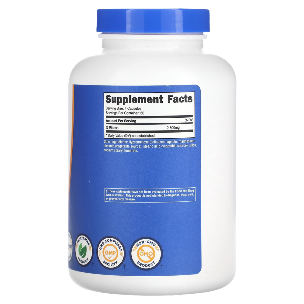 Nutricost, D-рибоза, 240 капсул (700 мг на капсулу)