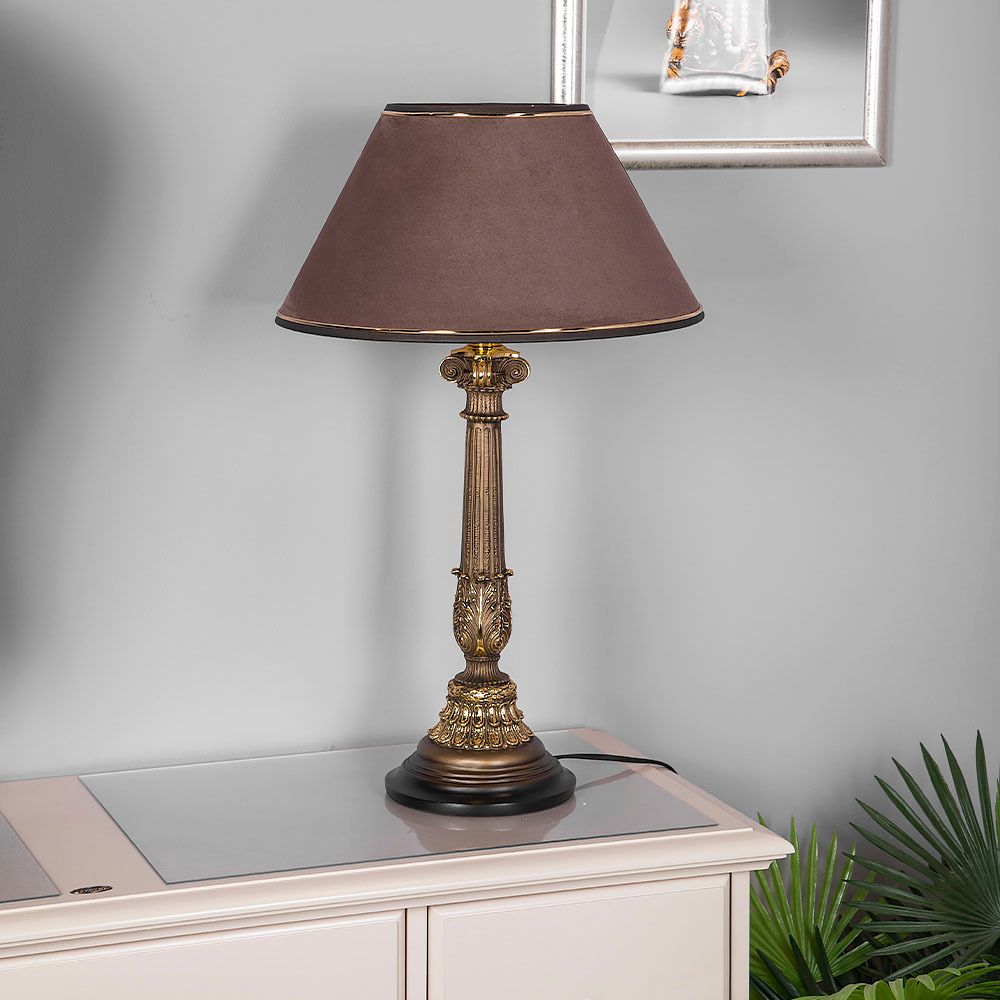 Настольная лампа Испанская Колонна Бронза с абажуром №38 Кофе-2