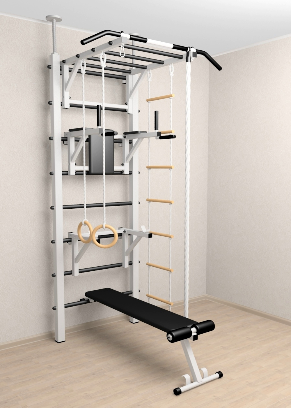 Шведская стенка Sv Sport враспор (Турник рукоход/Брусья/Стойка/Скамья/Канат/Kольца/Лестница)