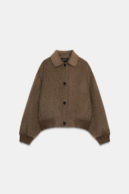 ZARA БОМБЕР ИЗ СМЕСОВОЙ ШЕРСТИ — ZW COLLECTION, СЕРОВАТО-КОРИЧНЕВЫЙ
